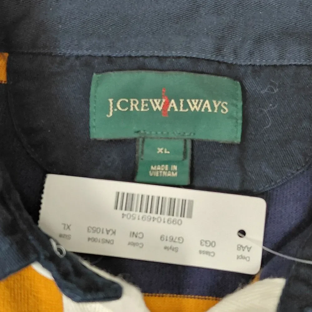 NEW J Crew Oarsman Rugby Shirt Mens XL Navy Orange Striped Long Sleeve Polo
